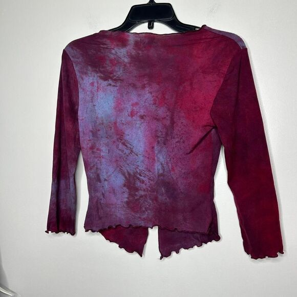 vintage Y2K 2000s retro purple and red tie dye long sleeve lettuce hem top Shirt - Picture 5 of 6